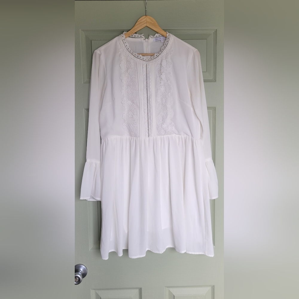 English Factory White Bell Sleeve Lace Mini Dress Size S